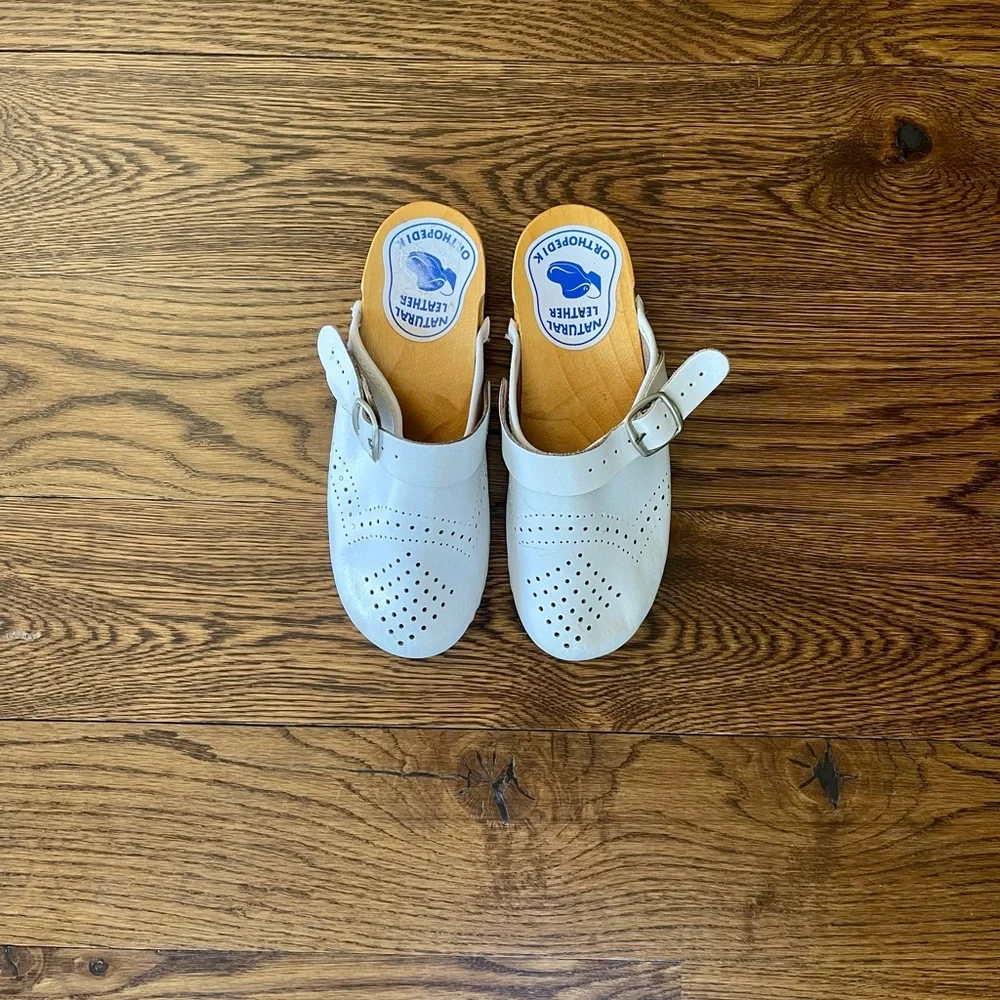 Vintage Swedish Orthopedik White Leather Clogs - Picture 3 of 6